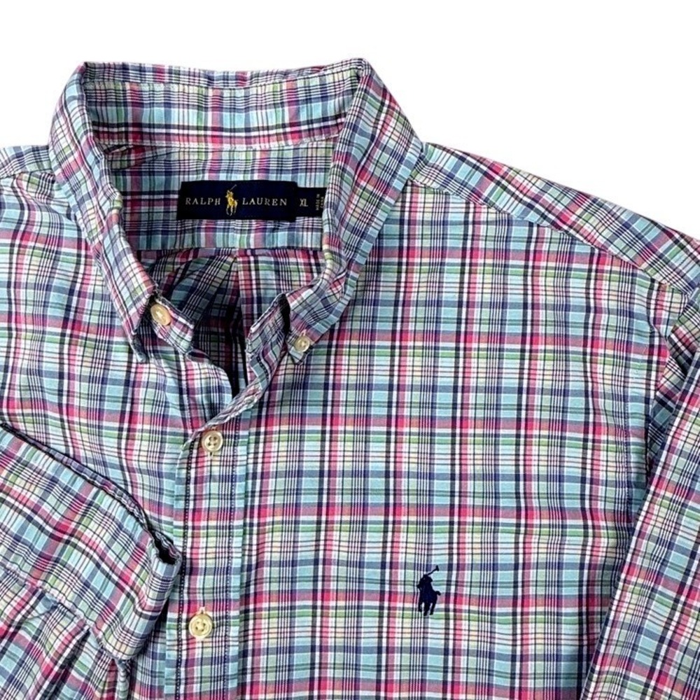 Ralph Lauren Plaid Button Down Shirt Multi Color Blue Pink Long Sleeve Mens XL